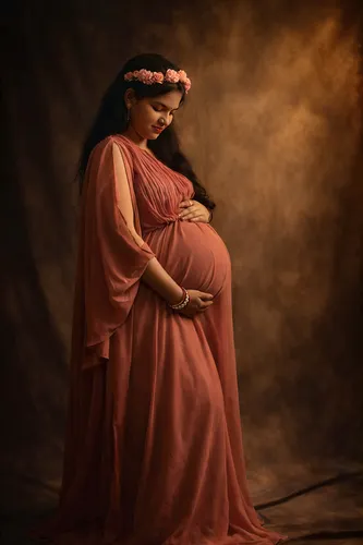 Peach Dress Maternity Photoshoot Outdoor 